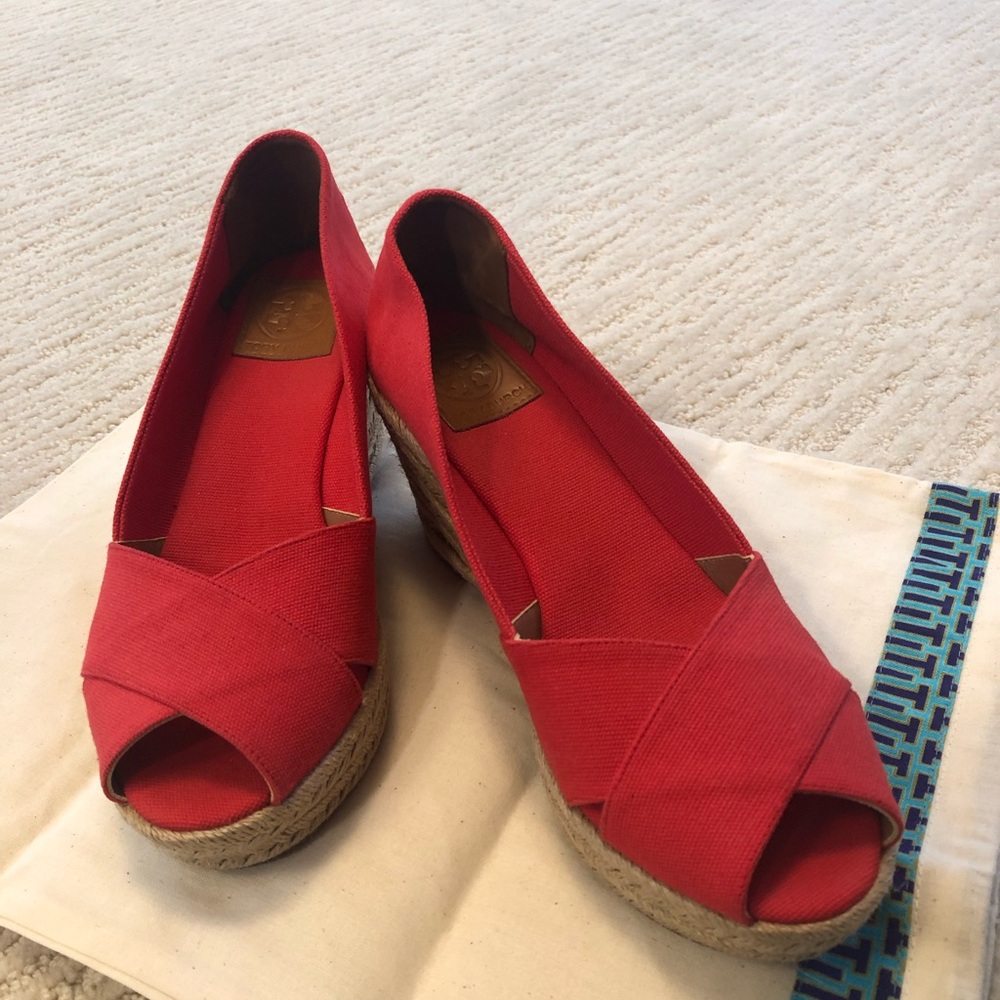 Tory Burch red espadrille wedges